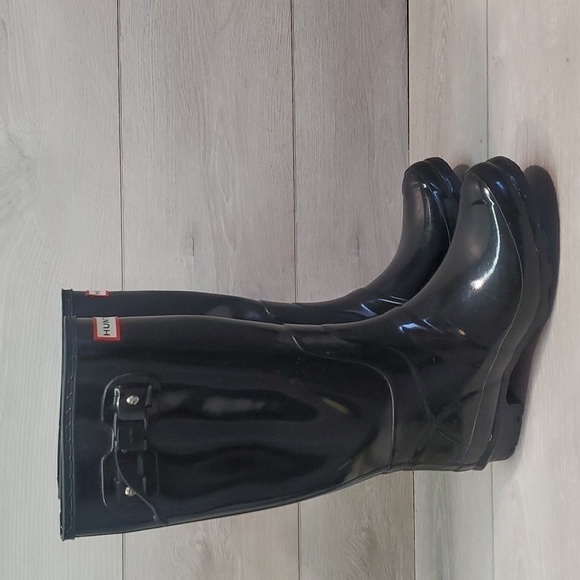 Hunter Womens Original Glossy Wellies  Classic Rain Tall lined boots shoes sz 8 - Picture 2 of 14